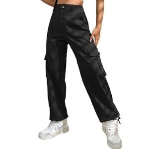 LOLOCCI Cargo Women's High Waisted Baggy Streetwear Pants Elastic Waistband - L